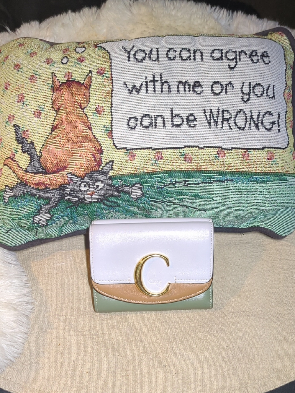 Chloe Colorblock Trifold Wallet in White, Tan & Green Rare Limited Edition $200